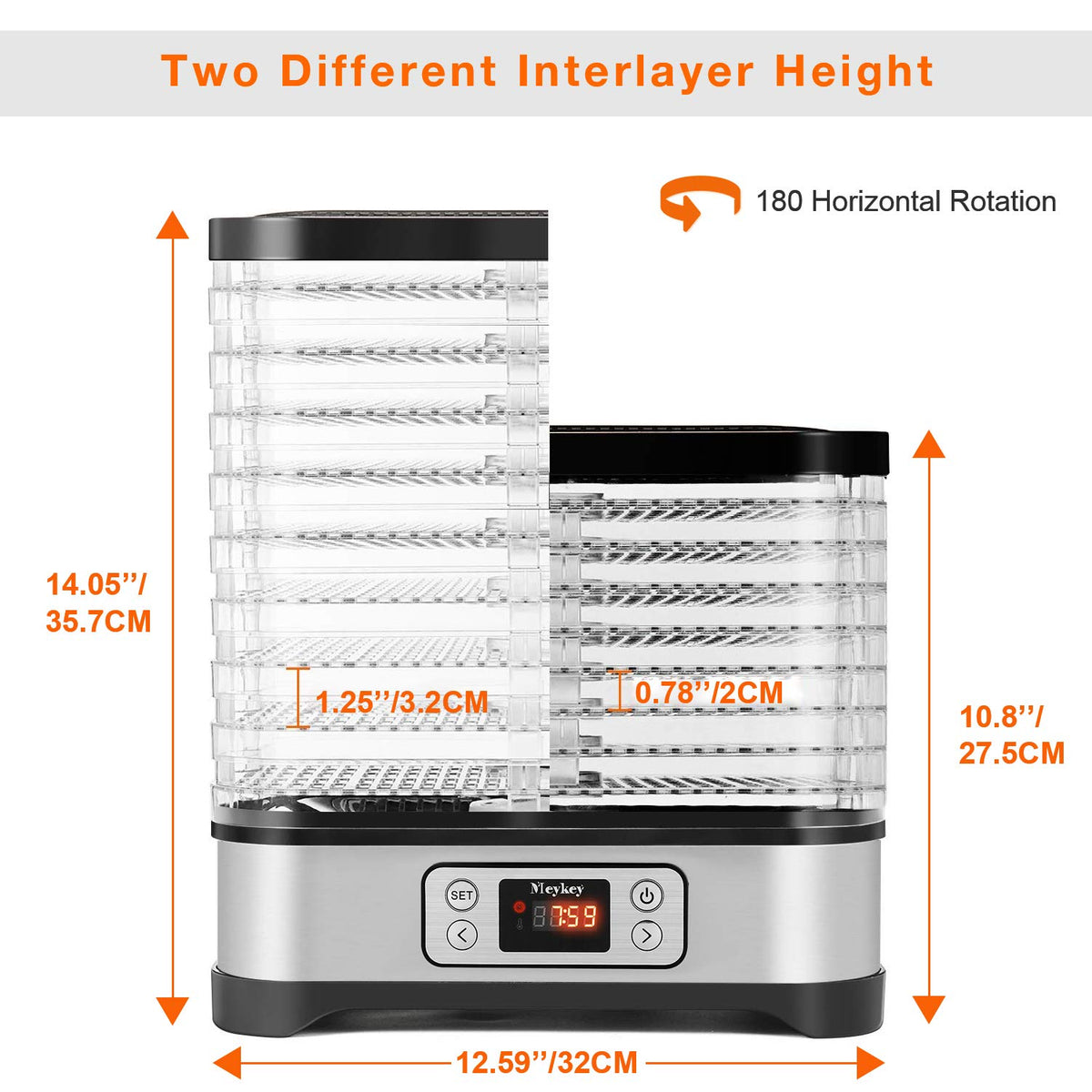 Food Dehydrator Machine, 13.5 inch - 8 Trays / Sliver