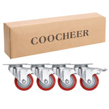 Coocheer 3'' PVC Heavy Duty Swivel Caster Wheels Pack of 4 (red)